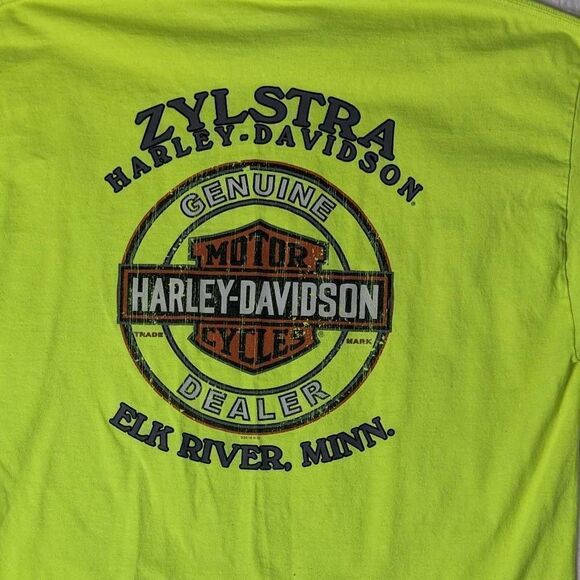 Harley Davidson T-Shirt Mens Size XL Neon Yellow Elk River MN - Picture 6 of 7